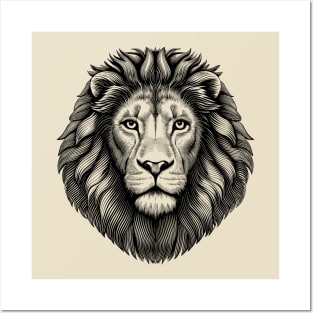 Black and White Lion Face Posters and Art